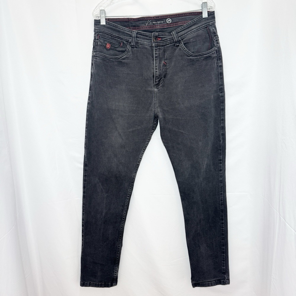 KENZO Mens Black Jeans Slim Fit Size 34 Faded Gray Grunge Alt Indie Punk 90s